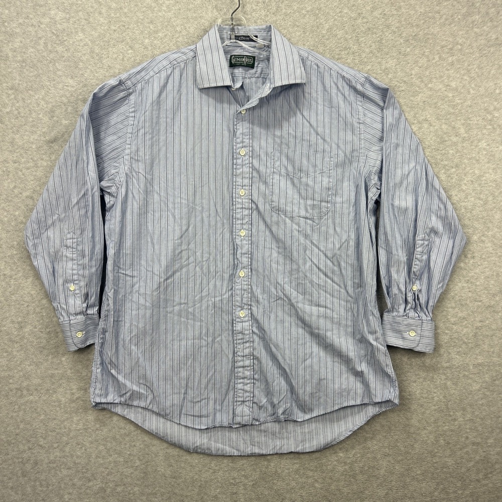 Gitman Bros Shirt Mens 16.5 34 Blue Striped Made in USA Dress Imported Retro‎